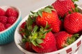 Close up of bowl of strawberries Royalty Free Stock Photo