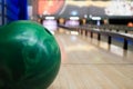 Close up of bowling ball on bowling alley Royalty Free Stock Photo