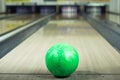 Close-up of a bowling ball in an alley Royalty Free Stock Photo