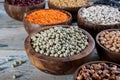 close up bowls with dried green peas