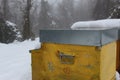 A close up of a box covered in snow Royalty Free Stock Photo