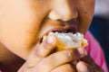 Close-up Boy eating icecream. Royalty Free Stock Photo