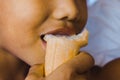 Close-up Boy eating icecream. Royalty Free Stock Photo