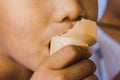 Close-up Boy eating icecream. Royalty Free Stock Photo