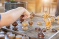 Close up Boy hand and mother are playing chess at home Royalty Free Stock Photo