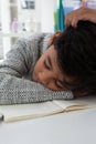 Close up of boy sleeping on book Royalty Free Stock Photo