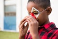 Close up of boy wearing clown nose Royalty Free Stock Photo