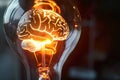 close up of a brainshaped filament glowing inside a clear bulb Royalty Free Stock Photo
