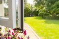 Close-up of a brand new installed double glazed window showing the multiple security locks.