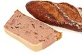 Slice of liver pate with a baguette on white background Royalty Free Stock Photo
