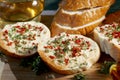 Close-up of bread with olive oil, savory,