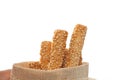 Bread stick on sack Royalty Free Stock Photo