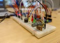 A Close-Up of Breadboard Electronics Prototyping with Potentiometer Royalty Free Stock Photo