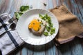 Close up of breakfast ingredients on a white plate Royalty Free Stock Photo