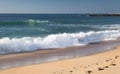 Close up on breaking wave coming to shore on sandy beach of atlantic coast, capbreton, france Royalty Free Stock Photo