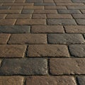 Close-up of a brick pavement composed of rectangular, brown Royalty Free Stock Photo