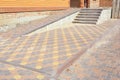 Close up on brick ramp way for support wheelchair disabled people in new house construction. Royalty Free Stock Photo