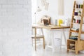 Close-up of a brick wall in a home office interior