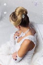 Close-up of bridal babette hairdo