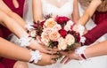 Close up of bride and bridesmaids bouquets Royalty Free Stock Photo
