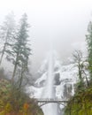 Icy uper tier Multnomah Falls Oregon in wintertime
