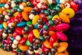 Close up of bright colorful wooden braided bracelets with beads at the street market Royalty Free Stock Photo