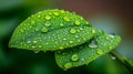 Close-up of bright green leaf with dew drops, spring beauty of nature. Natural ingredients for cosmetics. Royalty Free Stock Photo