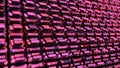 Close up of bright pink programming code rows changing and moving on digital screen, seamless loop. Animation. Abstract
