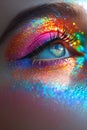 Close up bright rainbow makeup