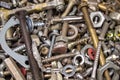 Close up of bright and shiny nuts, bolts and washers background Royalty Free Stock Photo