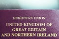 Close up of British passport cover with European Union written, prior to Brexit