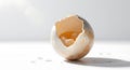 Close-up of a broken eggshell with yolk exposed on plain white background Royalty Free Stock Photo