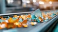 Close-up of broken glass on conveyor belt in recycling facility Royalty Free Stock Photo