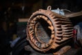 Close-up of broken industrial electric motor. Professional factory equipment Royalty Free Stock Photo