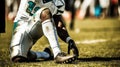 Close-up of broken injured foot of a football player on the field. Generative AI