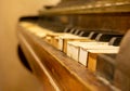 Close Up on Broken Old Piano Keys on Blurred Background Royalty Free Stock Photo