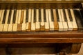 Close Up on Broken Old Piano Keys on Blurred Background Royalty Free Stock Photo