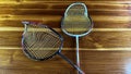 Close up broken and unusable badminton racket