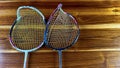 Close up broken and unusable badminton racket