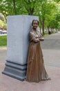 This close up of a bronze statue on Commonwealth Avenue depicts Abigail Adams First Lady