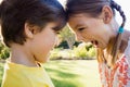 Close up of brother and sister having fun