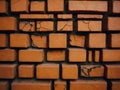 Close-up of brown brick wall. The rough texture of the bricks is clearly visible, with some variations in color and shade Royalty Free Stock Photo