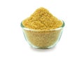 Close-up of Brown cane sugar in glass bowl Raw natural, Organic cane sugar isolated on white background Royalty Free Stock Photo