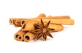 Close up the brown cinnamon stick with star anise spice isolated on white background Royalty Free Stock Photo