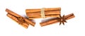 Close up the brown cinnamon stick with star anise spice isolated on white background , overhead and top view Royalty Free Stock Photo