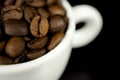 Close up of brown coffee beans in a white mug. Royalty Free Stock Photo