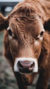 A close up of a brown cow& x27;s face. Generative AI image. Royalty Free Stock Photo