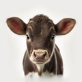 Close up of brown cow's face on white background. Generative AI Royalty Free Stock Photo