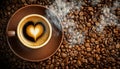 Espresso Coffee Cup above a Roasted Coffee Beans - Generative Ai