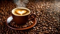 Espresso Coffee Cup above a Roasted Coffee Beans - Generative Ai